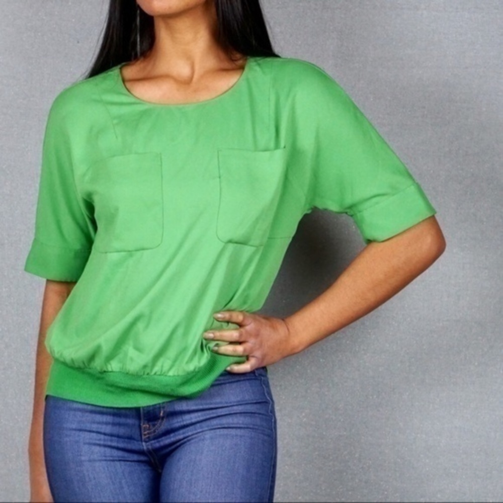 Ann Taylor Chiffon Pocket Cuffed Sleeves Blouse
